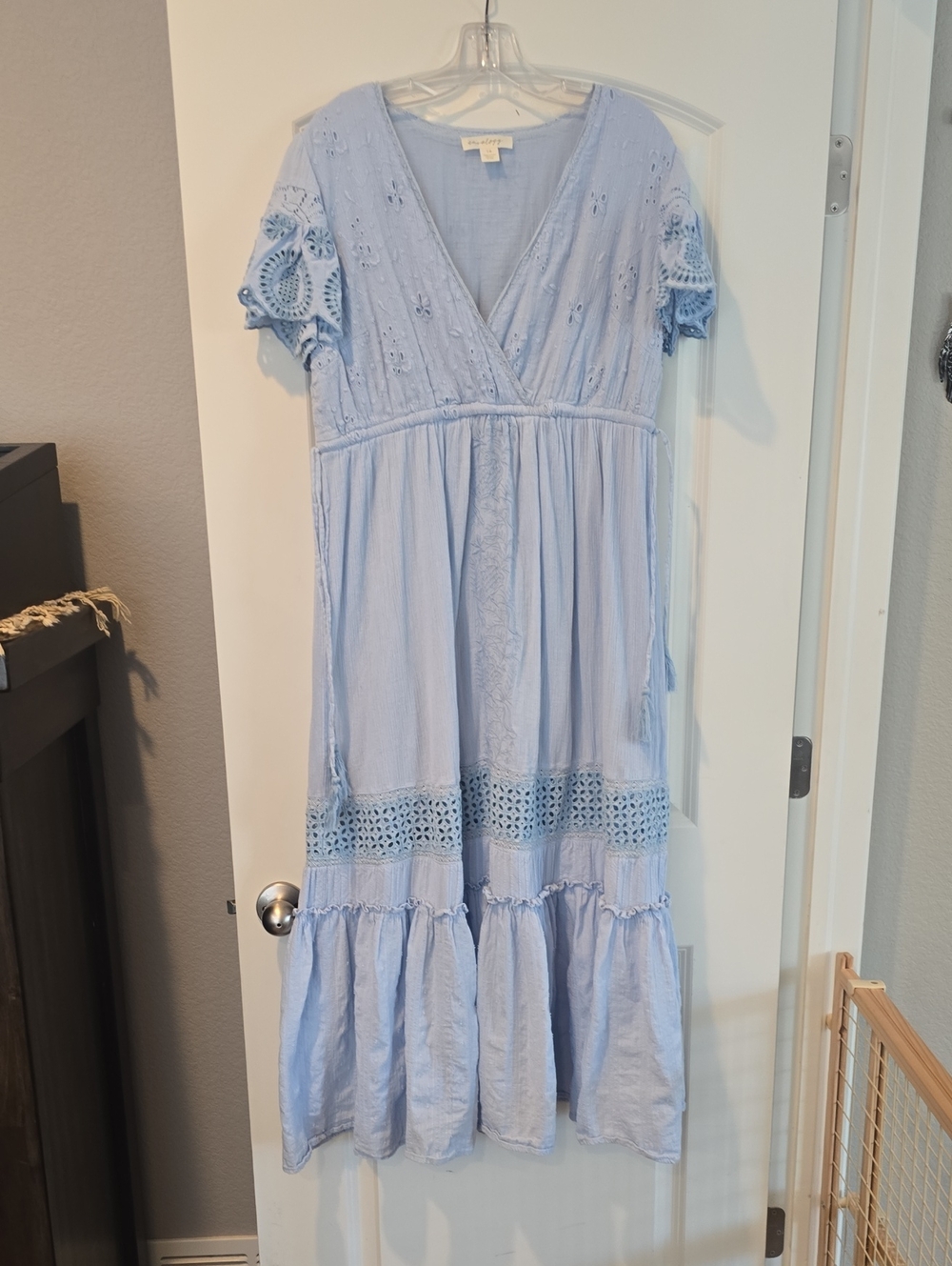Aveology Powder Blue Eyelet Embroidered Summer Dress Cinch Waist